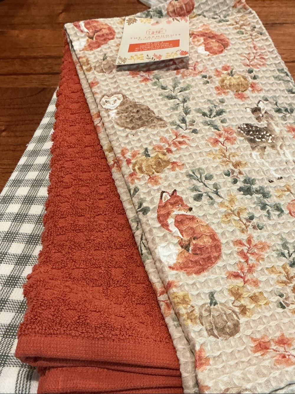 The Farmhouse Fall / Autumn Woodland Animal Inspired Kitchen Towels - Set of 3